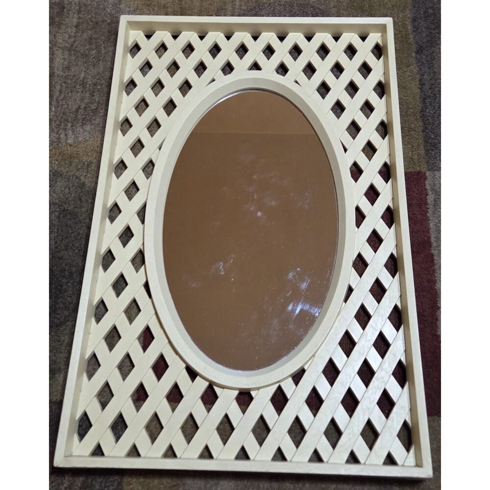 Vintage Burwood Mirror Off White Plastic Antique MCM